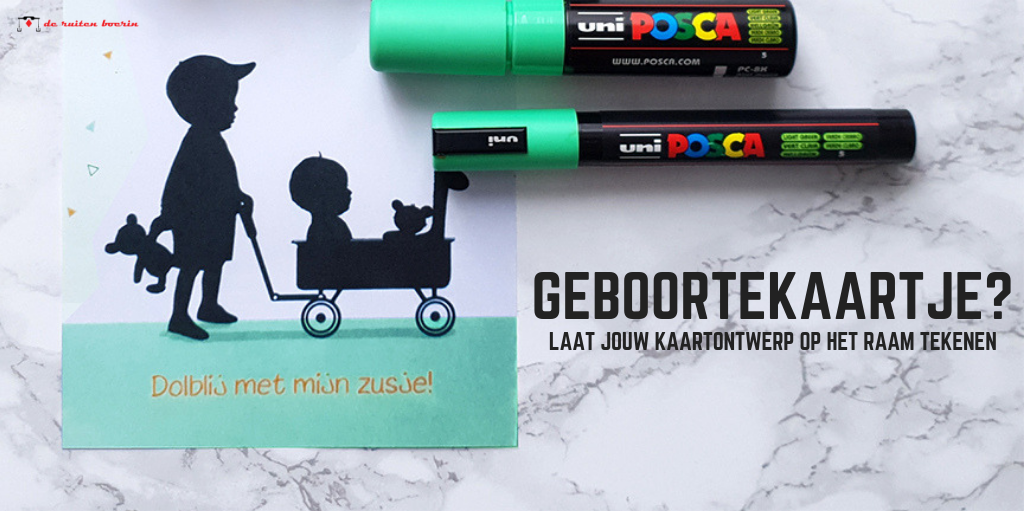 geboortekaartje silhouet groen blauw mint uni posca stift