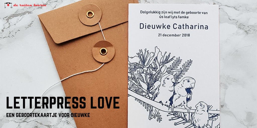 letterpress geboortekaart tekening lovebirds